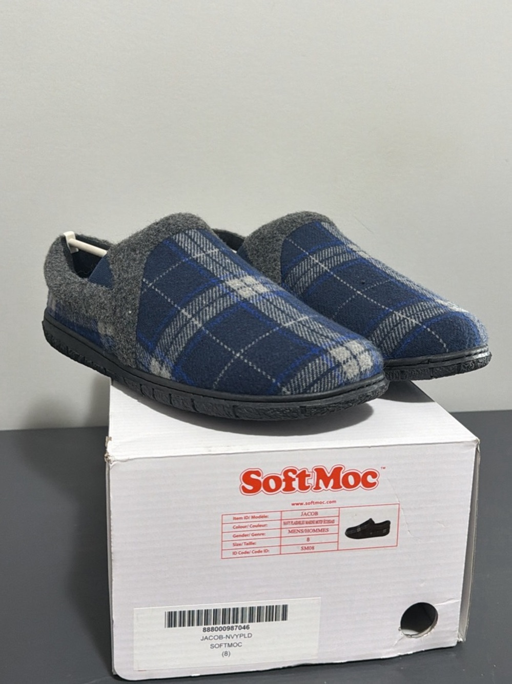 SoftMoc Men’s Blue Plaid Slip-On Loafers